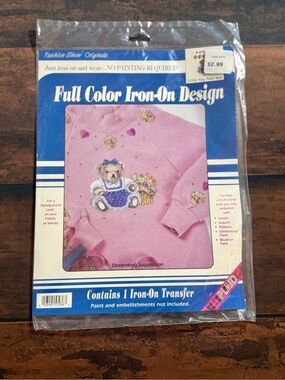 Plaid Iron-On Full Color Design Transfer Posy Pickin' Bear Grandma Cottagecore